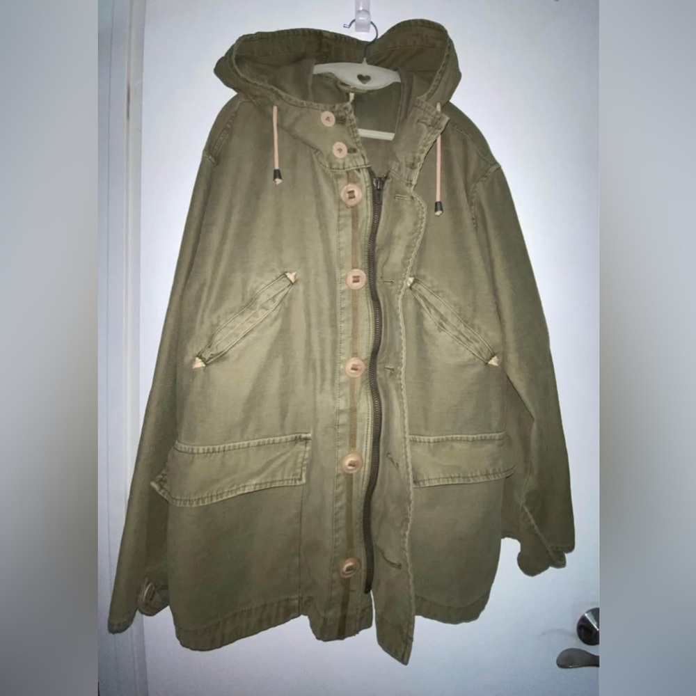 Free People Joshua Tree Utility Cargo Jacket hooded oversized 100% cotton canvas - Picture 2 of 11